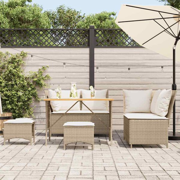 vidaXL Salon de jardin avec coussins 5 pcs beige r&eacute;sine tress&eacute;e