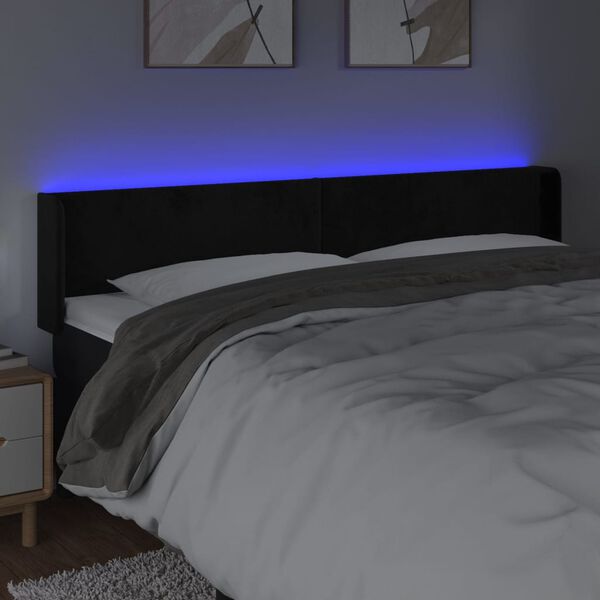 vidaXL T&ecirc;te de lit &agrave; LED Noir 183x16x78/88 cm Velours