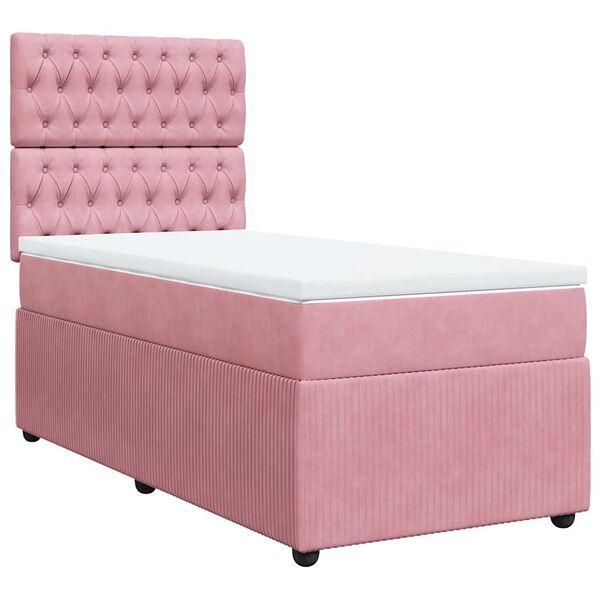 vidaXL Sommier &agrave; lattes de lit avec matelas Rose 90x200 cm Velours