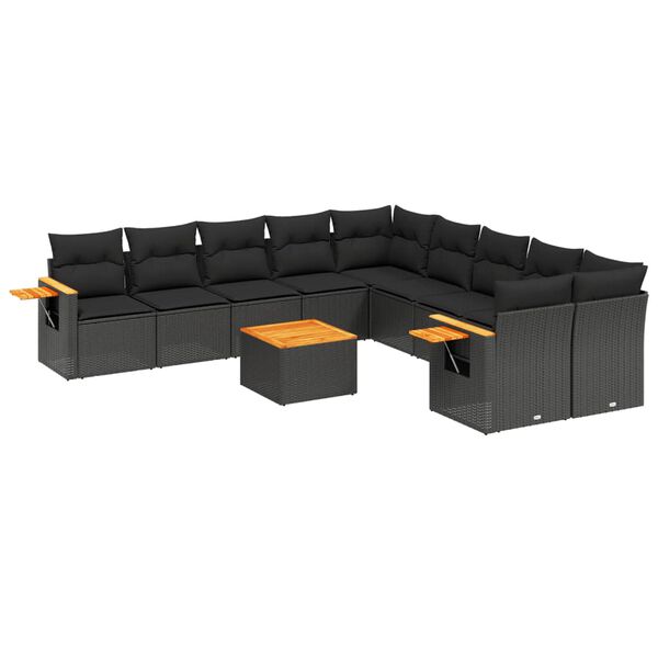 vidaXL Salon de jardin 11 pcs avec coussins noir r&eacute;sine tress&eacute;e