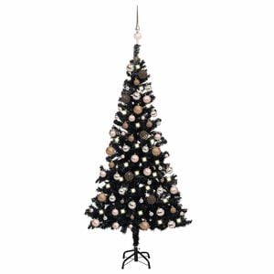 vidaXL Arbre de No&euml;l artificiel pr&eacute;-&eacute;clair&eacute; et boules noir 120 cm PVC