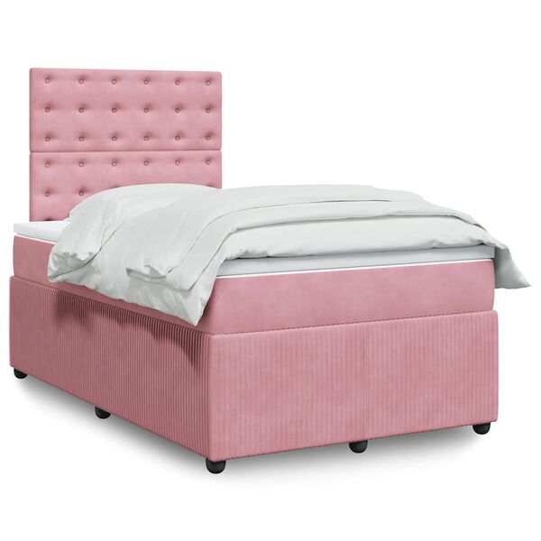 vidaXL Sommier &agrave; lattes de lit avec matelas Rose 120x200 cm Velours