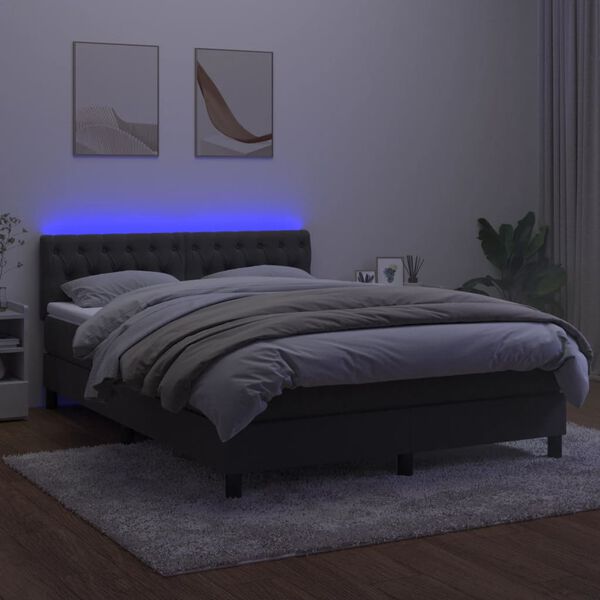 vidaXL Sommier &agrave; lattes de lit avec matelas LED Gris fonc&eacute; 140x190 cm