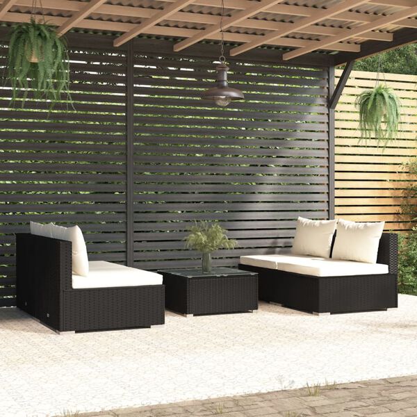 vidaXL Salon de jardin 5 pcs avec coussins r&eacute;sine tress&eacute;e noir