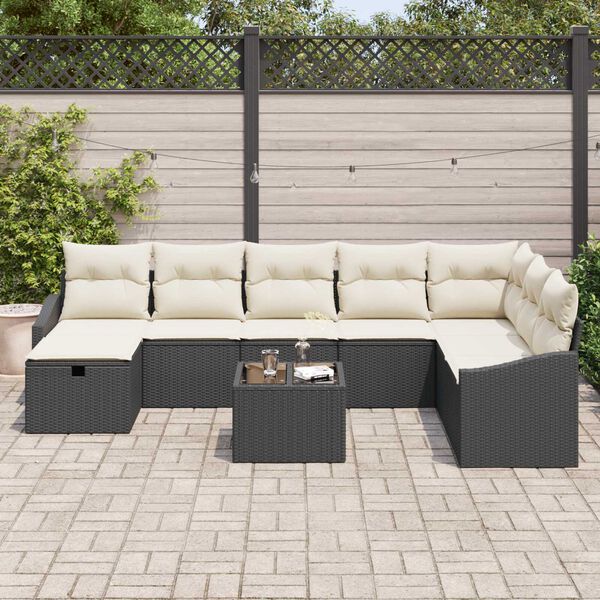 vidaXL Ensemble de canapé de jardin 9 pcs Noir 55 x 62 x 69 cm