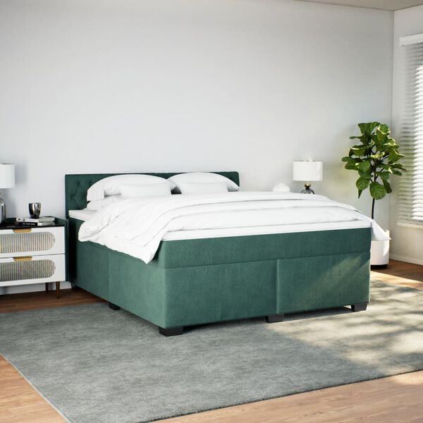 vidaXL Sommier &agrave; lattes de lit et matelas Vert fonc&eacute; 180x200cm Velours