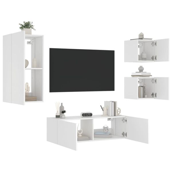 vidaXL Meuble TV muraux 4 pcs avec lumi&egrave;res LED blanc