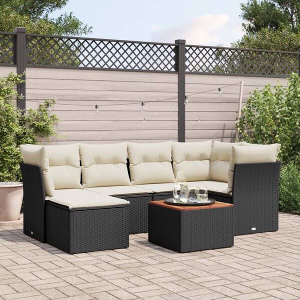 vidaXL Salon de jardin 7 pcs avec coussins noir r&eacute;sine tress&eacute;e
