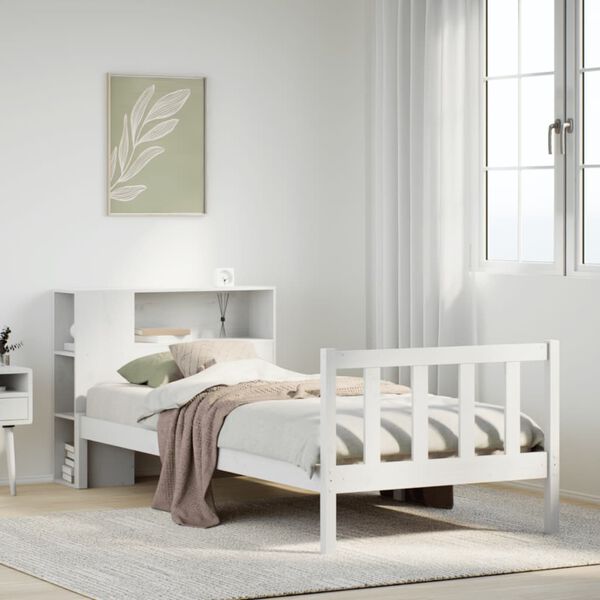 vidaXL Lit biblioth&egrave;que sans matelas blanc 90x190cm bois de pin massif