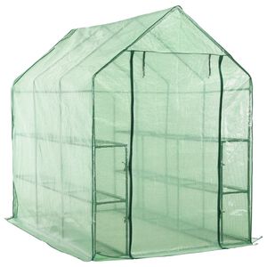 vidaXL Serre de plain-pied avec 12 &eacute;tag&egrave;res Acier 143x214x196 cm