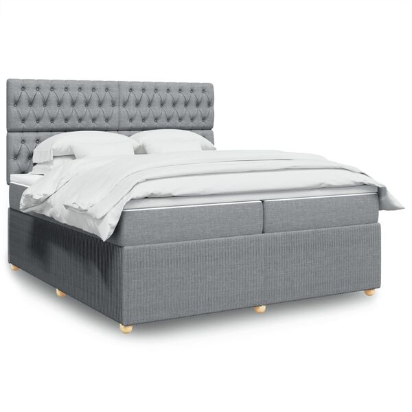 vidaXL Sommier &agrave; lattes de lit avec matelas Gris clair 200x200cm Tissu