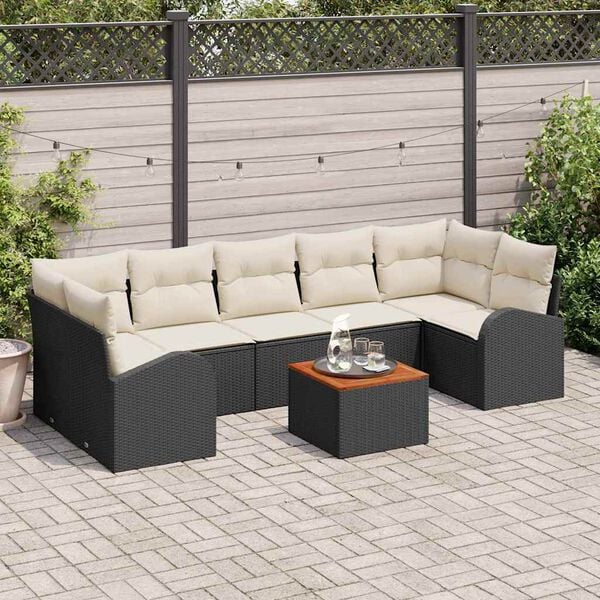 vidaXL Ensemble de canap&eacute; de jardin 8 pcs Noir et Cr&egrave;me polyrotin