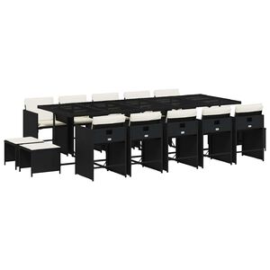 vidaXL Ensemble &agrave; manger de jardin 15 pcs coussins noir r&eacute;sine tress&eacute;e