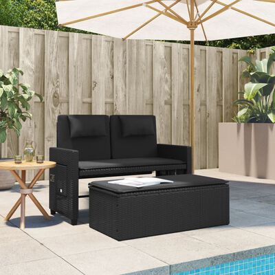 vidaXL Banc inclinable de jardin avec coussins noir résine tressée