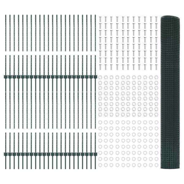 vidaXL Cl&ocirc;ture avec poteau Vert 1 x 100 m Acier et PVC