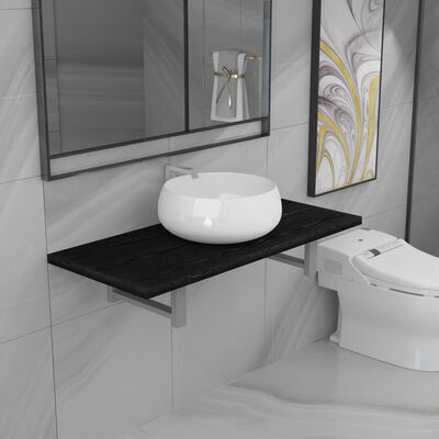 vidaXL Meuble de salle de bain en deux pièces Céramique Noir