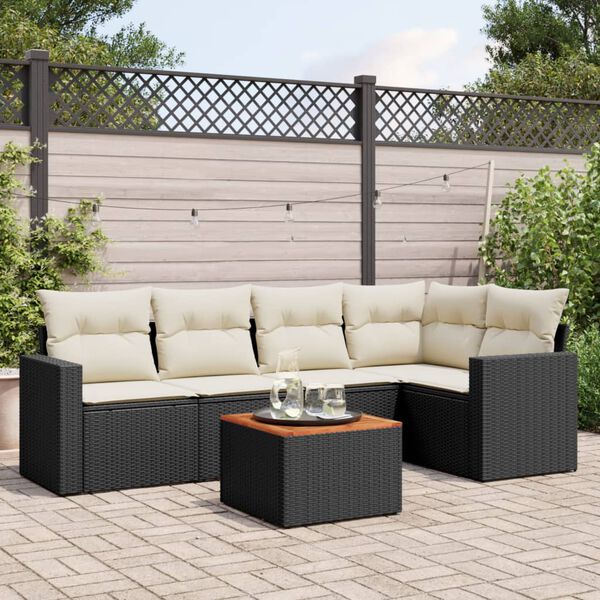 vidaXL Salon de jardin 6 pcs avec coussins noir r&eacute;sine tress&eacute;e