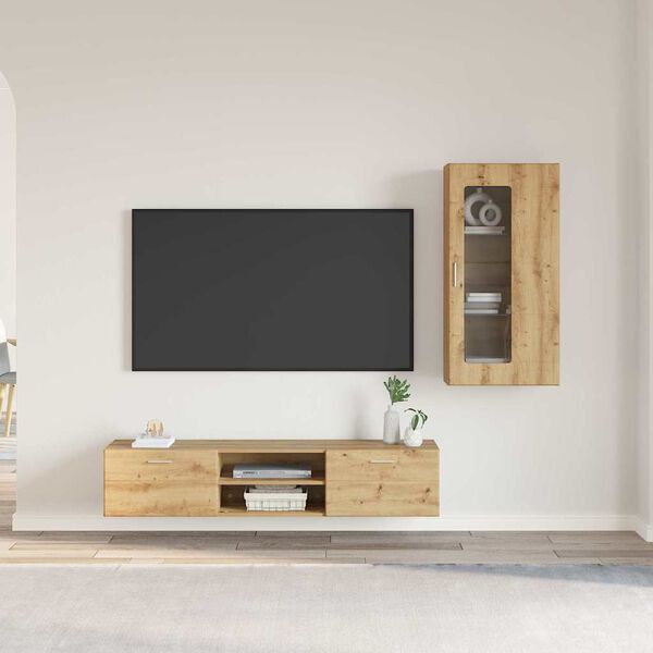 vidaXL Ensemble meuble TV avec porte Ch&ecirc;ne artisanal Bois d'ing&eacute;nierie