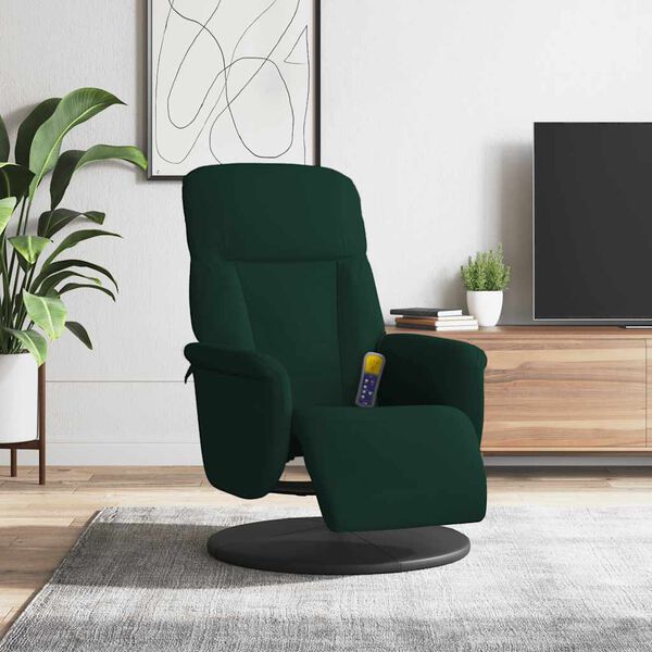 vidaXL Fauteuil inclinable de massage repose-pied vert fonc&eacute; velours