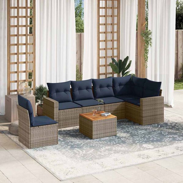 vidaXL Salon de jardin 7 pcs avec coussins gris r&eacute;sine tress&eacute;e
