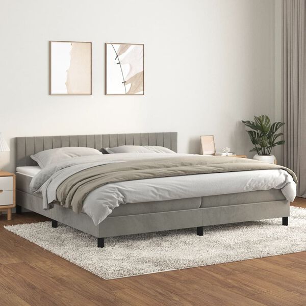 vidaXL Sommier &agrave; lattes de lit et matelas Gris clair 200x200cm Velours