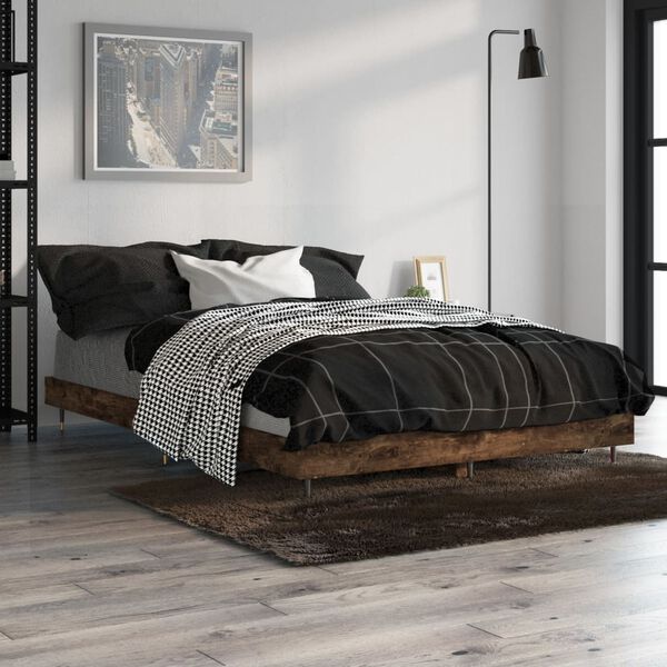 vidaXL Cadre de lit sans matelas ch&ecirc;ne fum&eacute; 120x190 cm bois ing&eacute;nierie