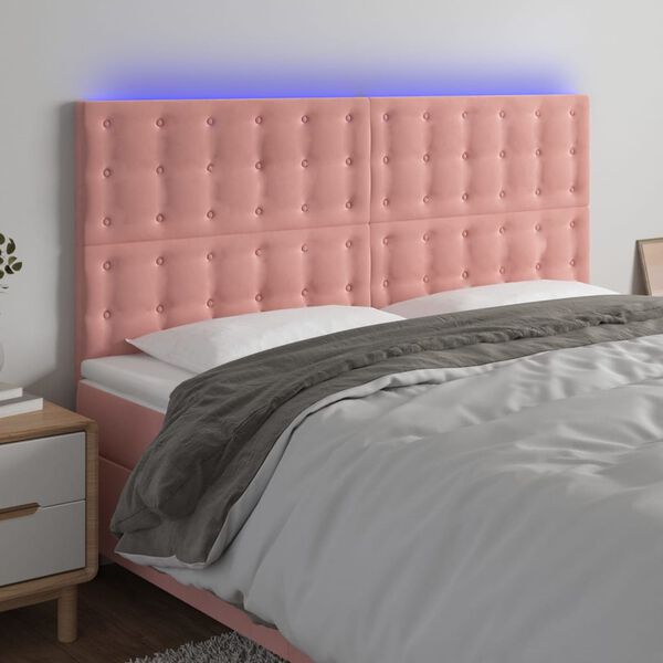 vidaXL T&ecirc;te de lit &agrave; LED Rose 200x5x118/128 cm Velours
