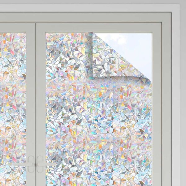 vidaXL Films pour fen&ecirc;tre 3 pcs d&eacute;poli motif arc-en-ciel 3D PVC