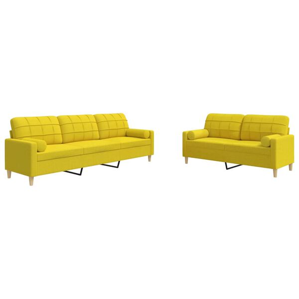 vidaXL Ensemble de canap&eacute;s 2 pcs coussins d&eacute;coratifs jaune clair tissu