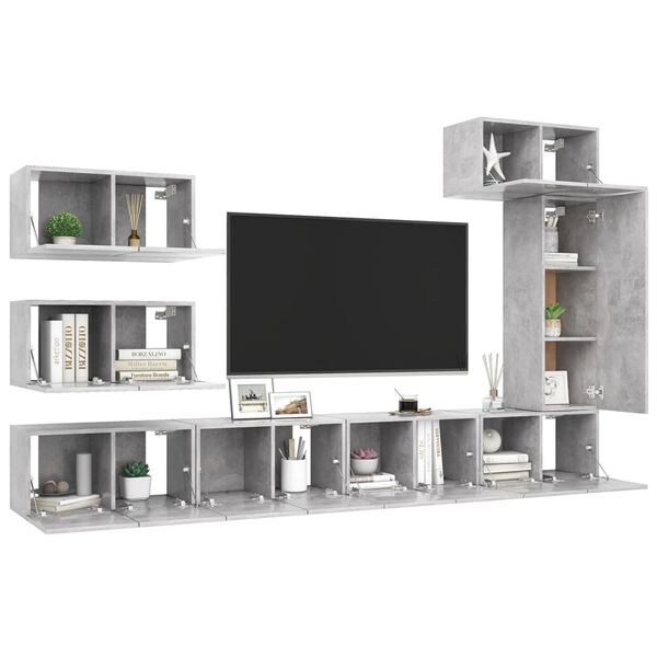 vidaXL Ensemble de meubles TV 8 pcs Gris b&eacute;ton Bois d'ing&eacute;nierie