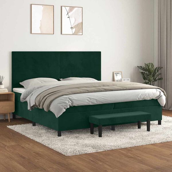 vidaXL Sommier &agrave; lattes de lit et matelas Vert fonc&eacute; 200x200cm Velours