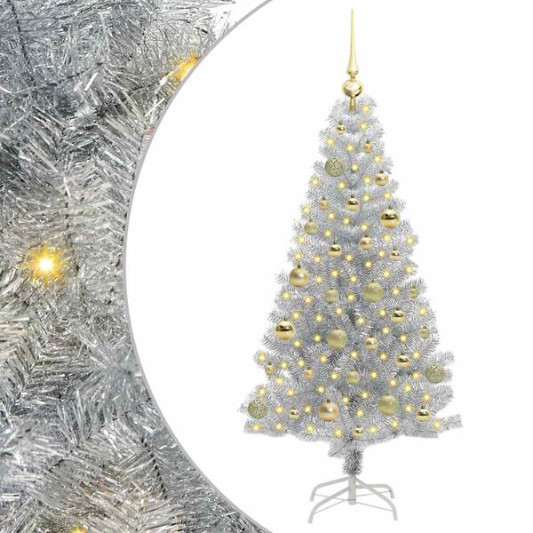 vidaXL Sapin de Noël avec 150 LED avec support Argent 150 cm PET