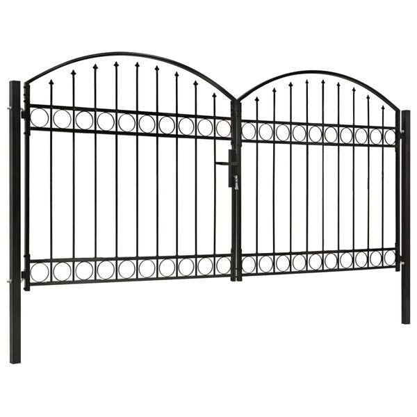 vidaXL Portillon double porte avec dessus arqu&eacute; Acier 300x125 cm Noir