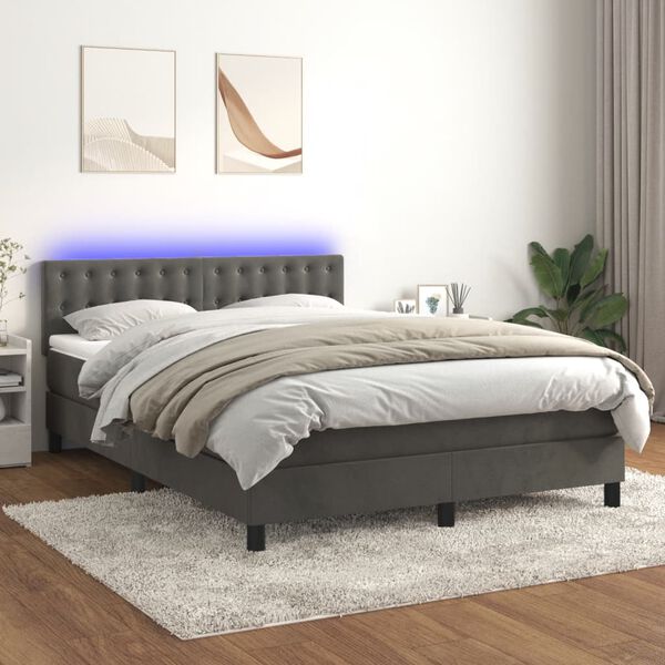 vidaXL Sommier &agrave; lattes de lit avec matelas LED Gris fonc&eacute; 140x190 cm
