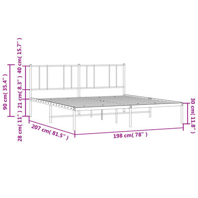 vidaXL Cadre de lit métal sans matelas avec tête de lit noir 193x203cm