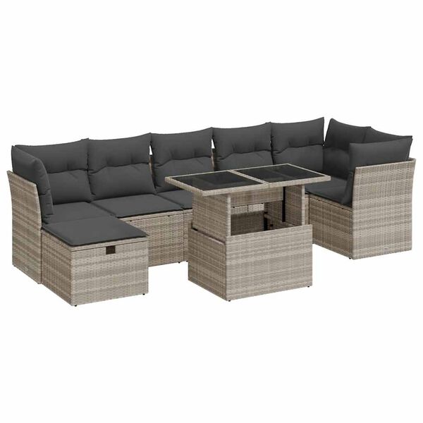 vidaXL Salon de jardin 8 pcs avec coussins gris clair r&eacute;sine tress&eacute;e