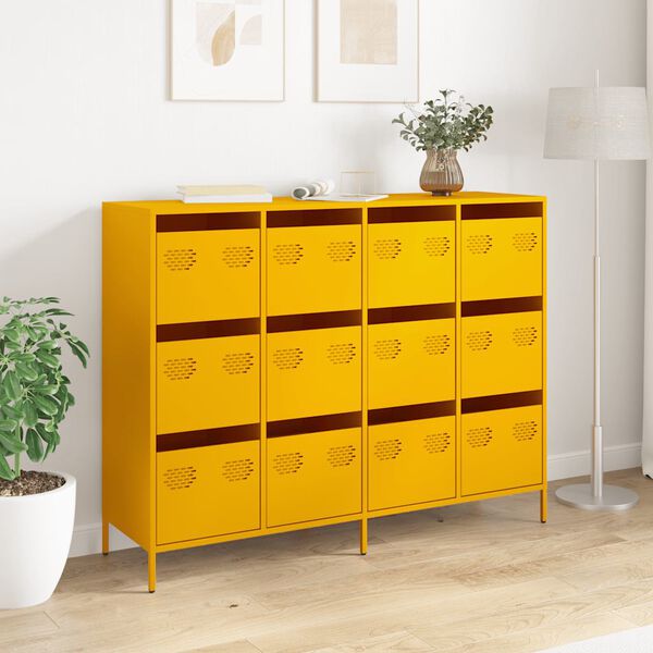 vidaXL Buffet jaune moutarde 135x39x103,5 cm acier lamin&eacute; &agrave; froid