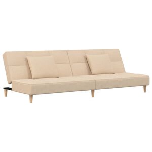 vidaXL Canap&eacute;-lit &agrave; 2 places avec deux oreillers cr&egrave;me tissu