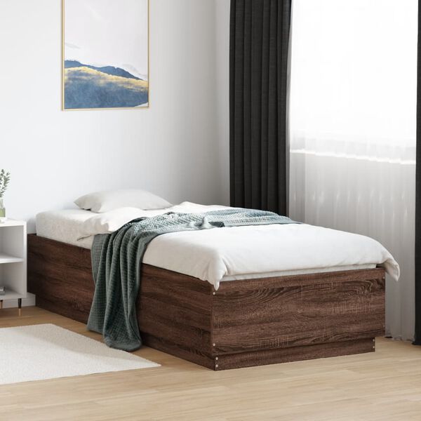 vidaXL Cadre de lit avec LED sans matelas ch&ecirc;ne marron 90x200 cm
