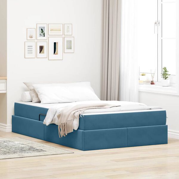 vidaXL Lit avec rangement et matelas Bleu fonc&eacute; 120 x 200 cm Velours