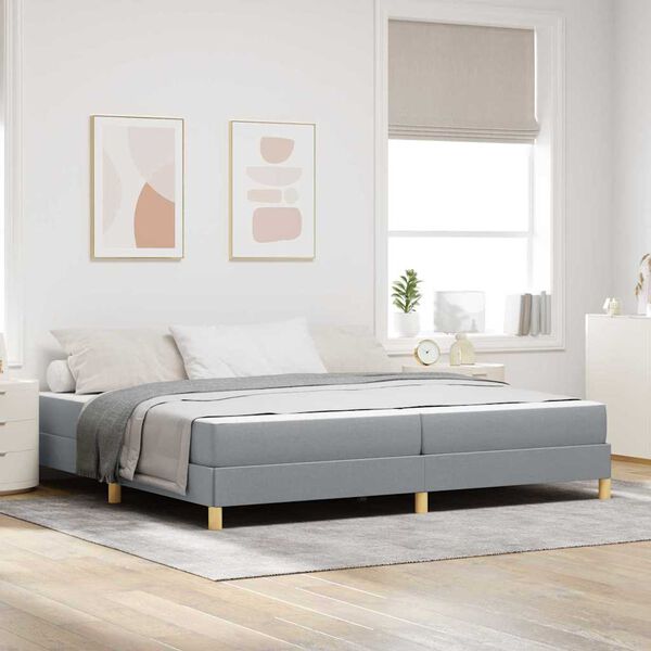 vidaXL Lit &agrave; ressorts avec matelas Gris clair 200 x 200 cm tissu