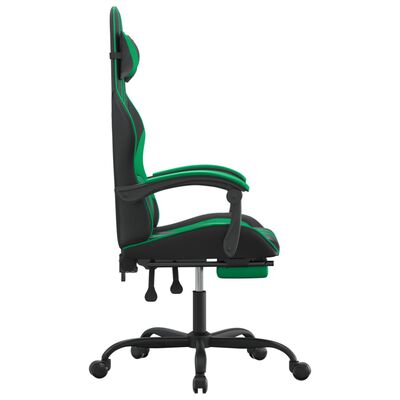 vidaXL Chaise de jeu pivotante et repose-pied Noir et vert Similicuir