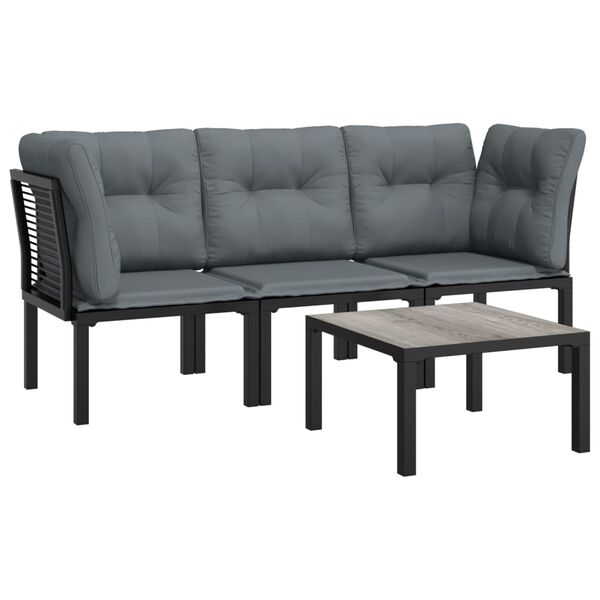 vidaXL Salon de jardin 4 pcs noir et gris r&eacute;sine tress&eacute;e