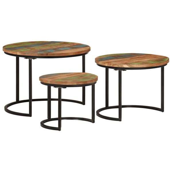 vidaXL Tables gigognes 3 pcs bois massif de r&eacute;cup&eacute;ration