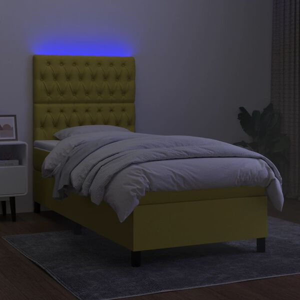 vidaXL Sommier &agrave; lattes de lit avec matelas et LED Vert 90x200cm Tissu