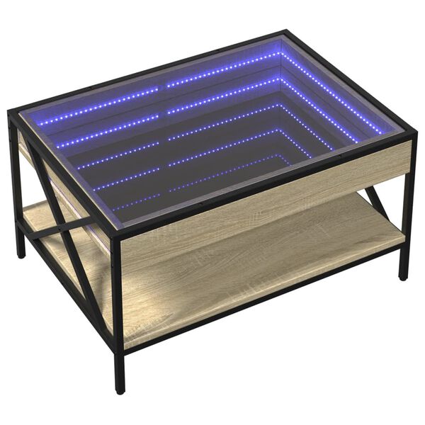 vidaXL Table basse avec LED infini ch&ecirc;ne sonoma 70x50x38 cm