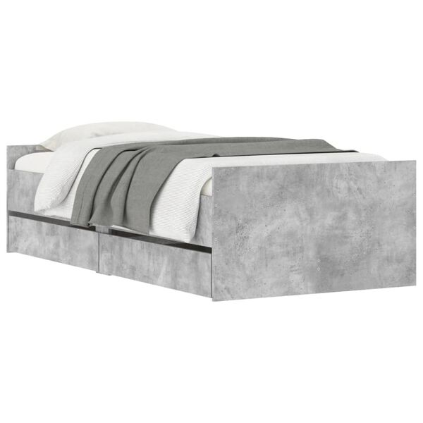 vidaXL Cadre de lit avec tiroirs sans matelas gris b&eacute;ton 90x200 cm