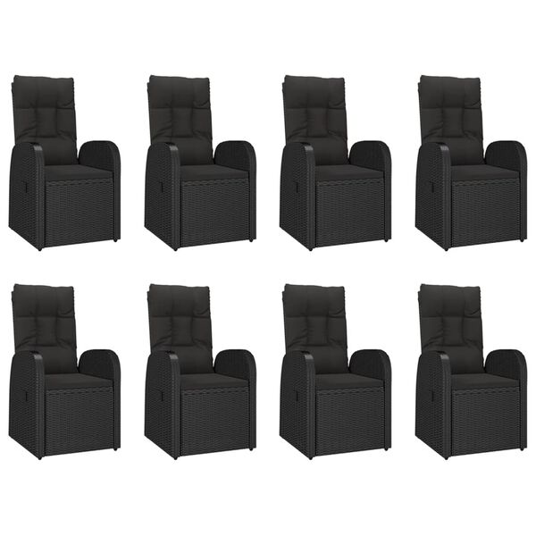 vidaXL Ensemble &agrave; manger de jardin 9pcs coussins noir r&eacute;sine tress&eacute;e
