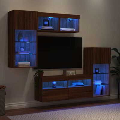 vidaXL Unités murales TV avec LED 5 pcs chêne marron bois d'ingénierie