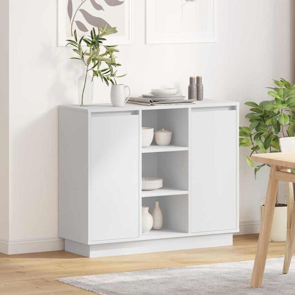 vidaXL Buffet LED avec étagère Blanc 90 x 32 x 75 cm Bois d'ingénierie